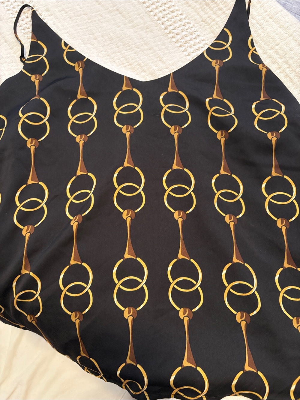 Banana Republic Black Satin Camisole with Gold and Brown horse bit  Chain Print